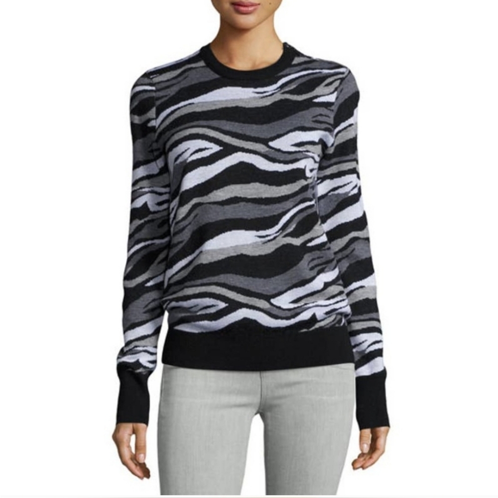 Equipment Femme Odine 100% Wool Zebra Animal Print Long Sleeve Sweater Size XS